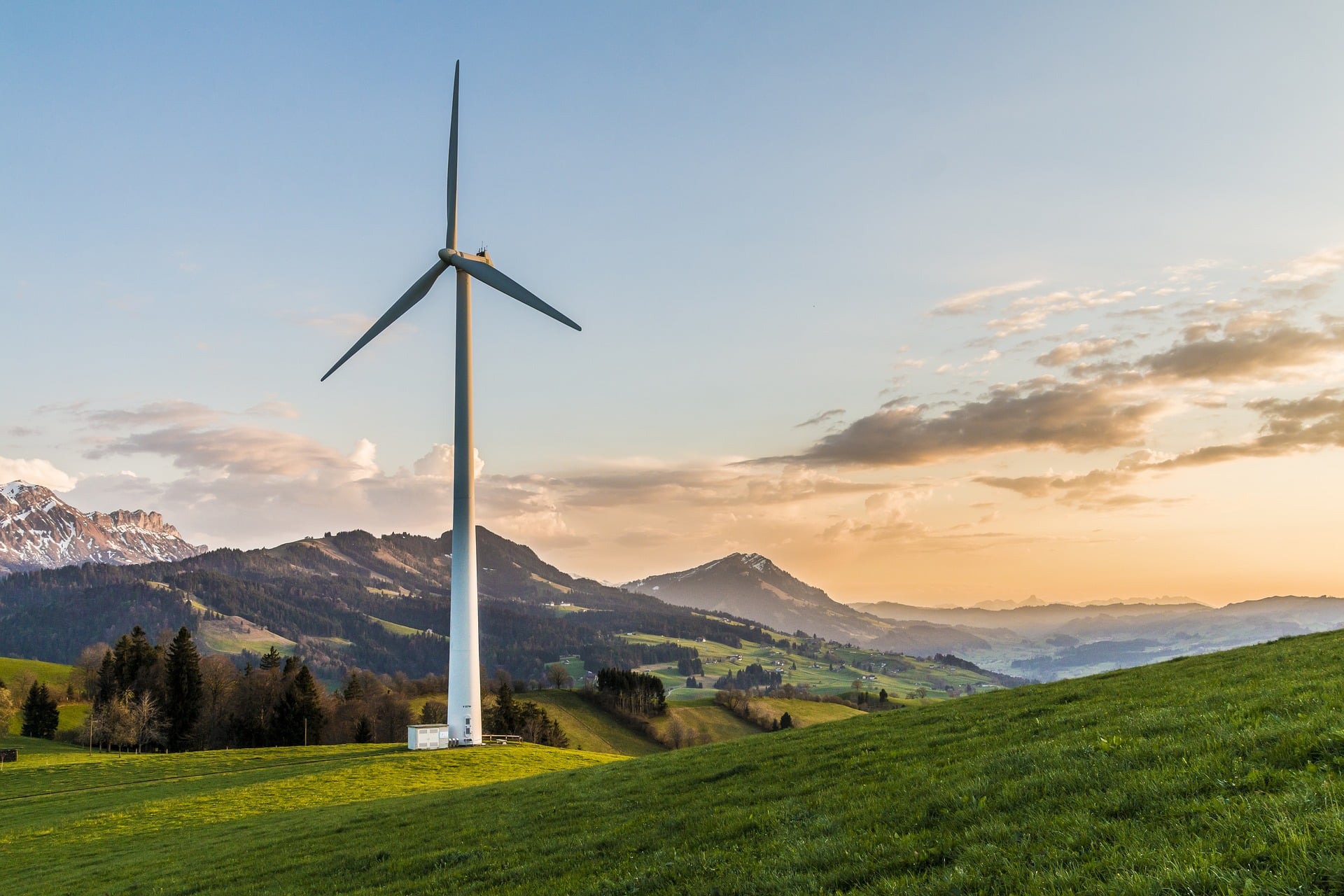 Une éolienne dans un paysage verdoyant