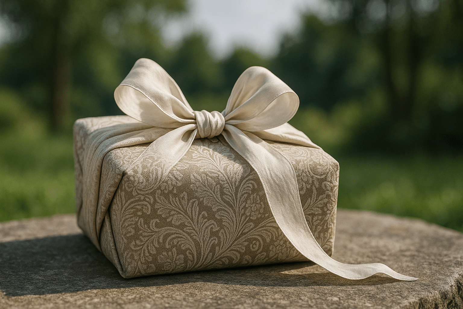 cadeau emballé dans du joli tissus